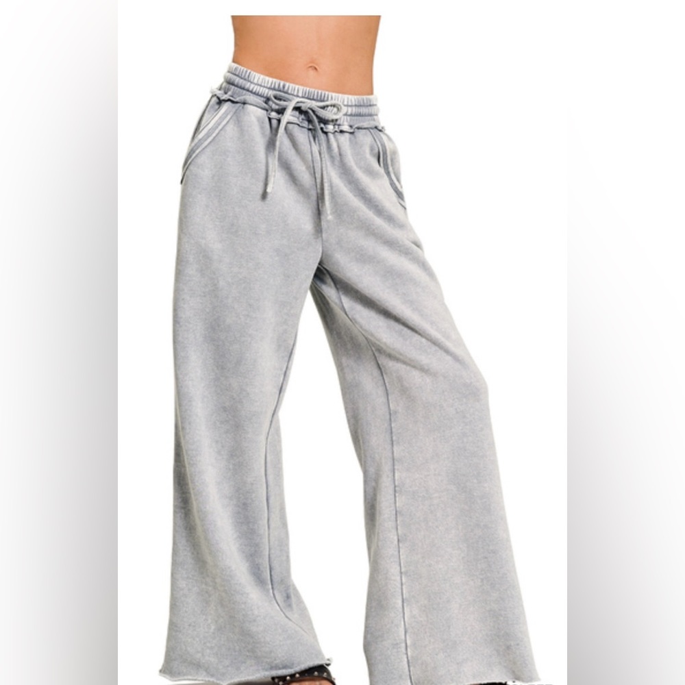 Fabulous Acid Wash Fleece wide Leg Pants with Pockets
